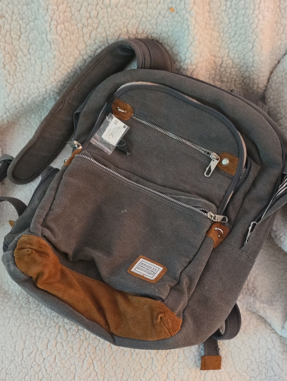 Travelon Gray And Drak Tan Large Backpack